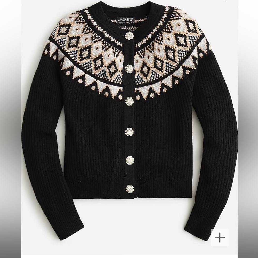 J Crew Cashmere Fair Isle cardigan size large